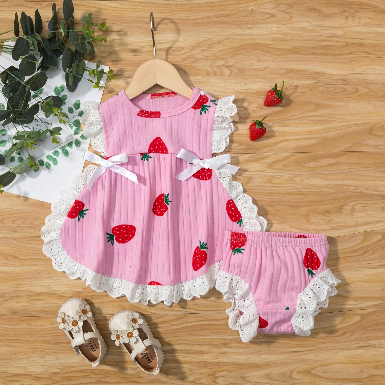 

Кружевные топы с бантом и принтом клубники для новорожденных девочек, шорты, одежда Sagit