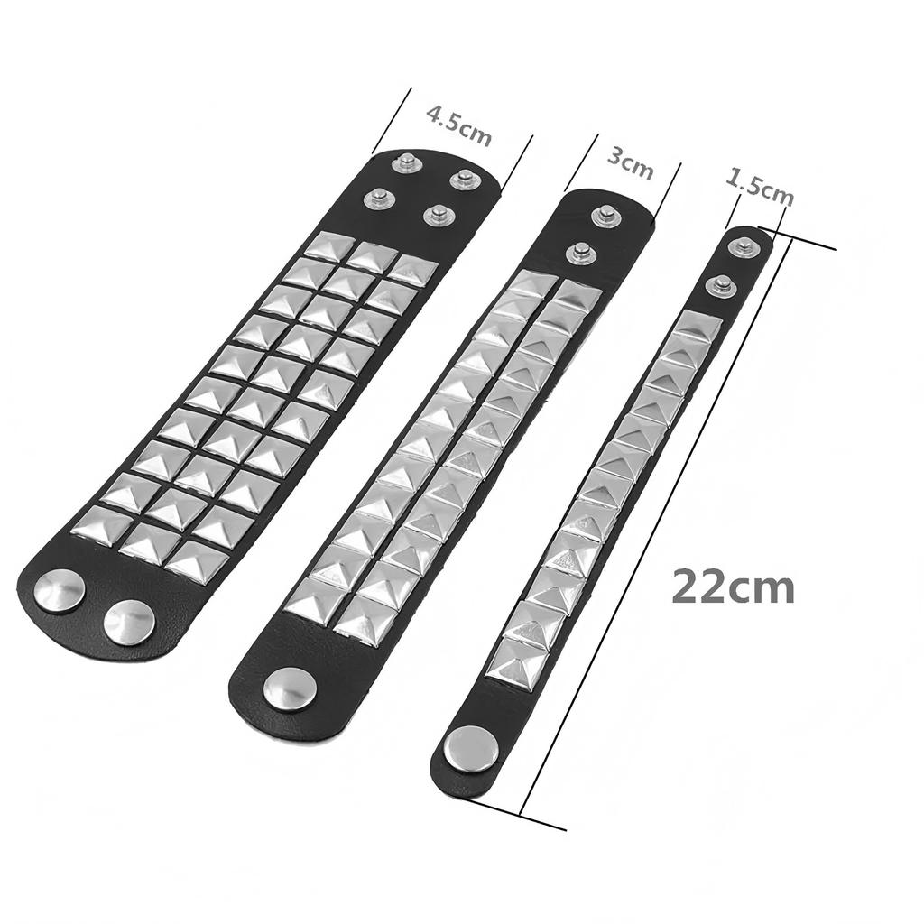 Black Leather Goth Square Washer Rivet Bracelet Cuff Wristband Punk Stainless Steel Bracelets for Armbands Men Women Party Gift