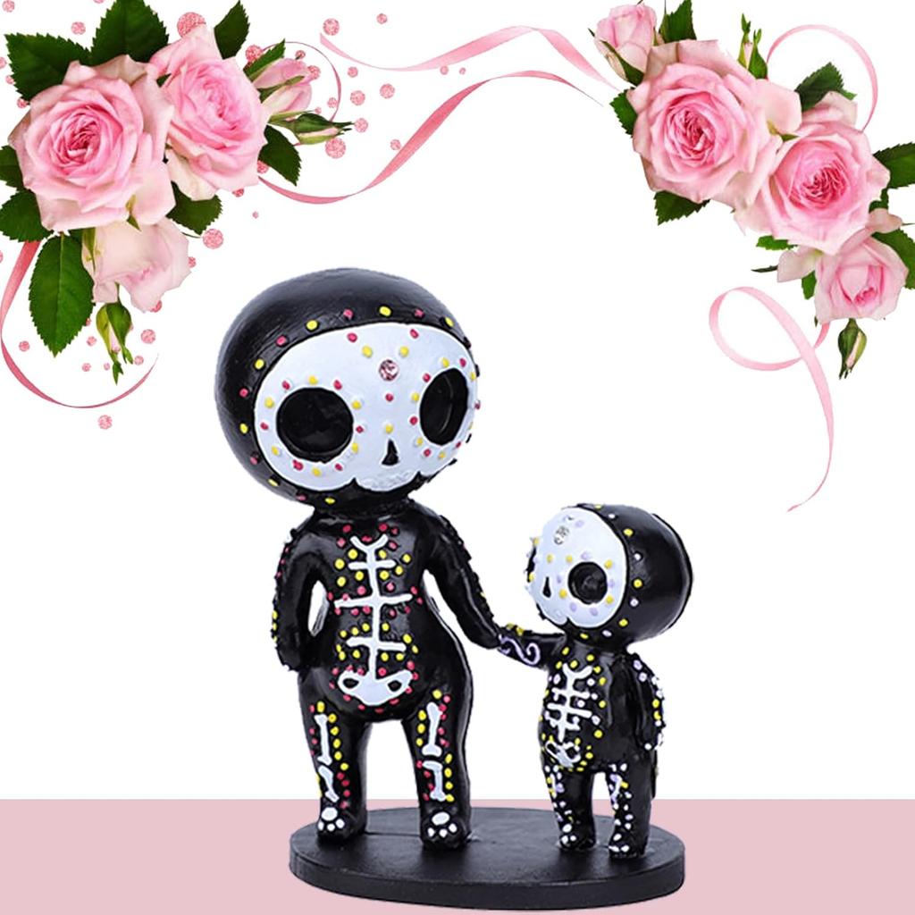 Sugar Skull Couple Figurine, Resin Crafts Cute Statue Skeleton Memorial Sculpture, Halloween Home Decor Collectible Figurines, Sugar Skull Gifts for