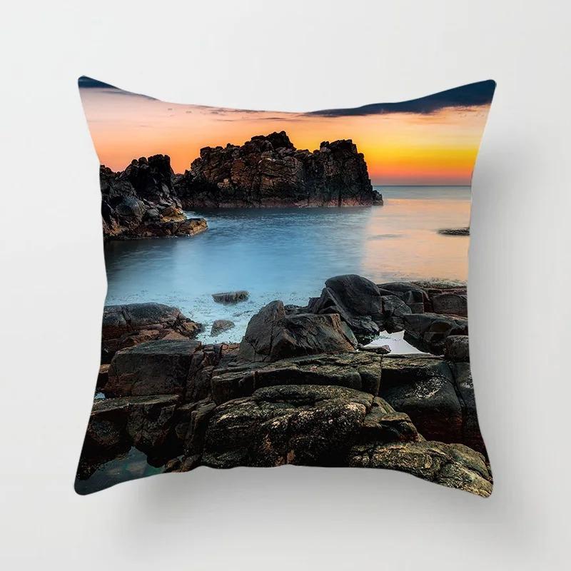 Living Room Sofa Car Cushion Cover Luxury Home Decoration Pillow Cover Sunset Beach Landscape Throw Pillow Cover