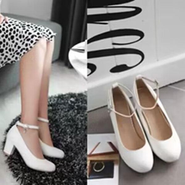 Pantofi de damă cu toc înalt Un singur pantofi de culoare solidă cu toc gros gură lejeră pantofi patru anotimpuri pantofi mari de damă