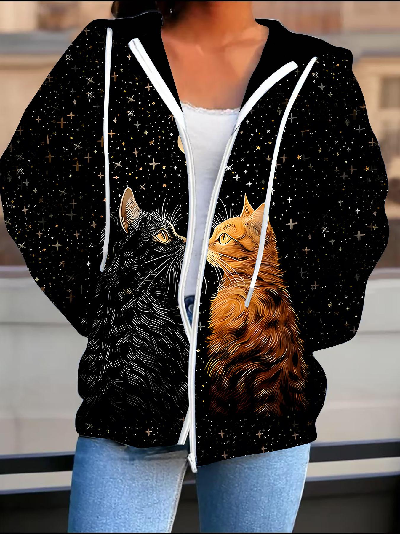 

Кардиган с капюшоном 3D-печати большого размера Осень Зима Ретро 6XL чёрный