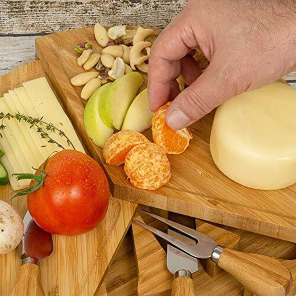 Cheese Board  Knife Set 37 cm  Plate Rotating Bamboo Serving  for  and Appetizers  Tools