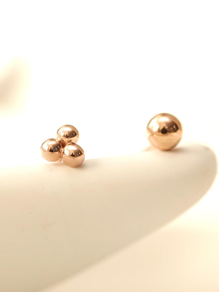 Minimalpiercing 14K Triangle Ball Curve Ring Piercing Earrings