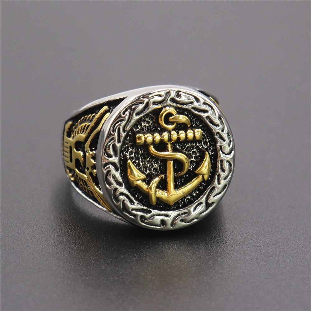 Personalized Trendy Men's Punk Ship Anchor Navy Style Skull Head Ring