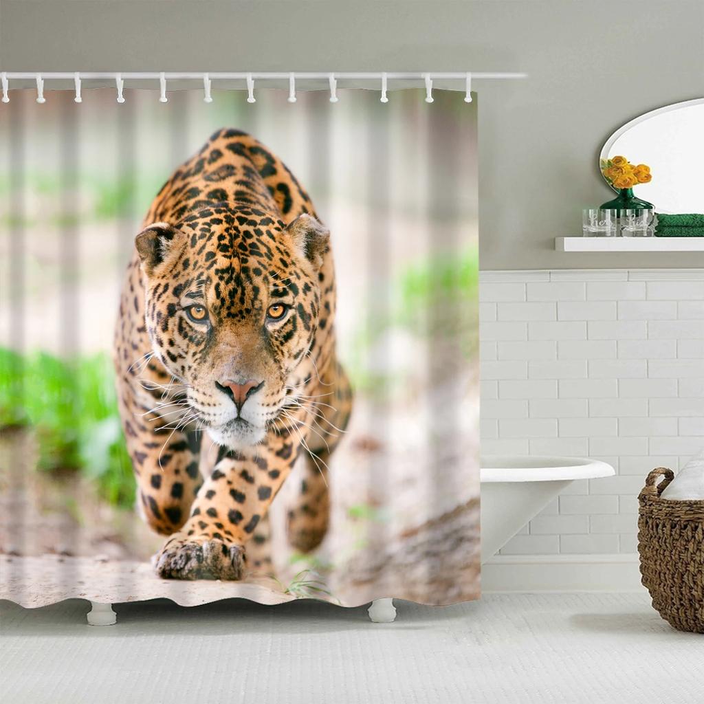 Wild Animals Bath Curtains Lion Leopard Cat Bathroom Decorative Shower Curtains Bathtub Decoration Bath Curtains
