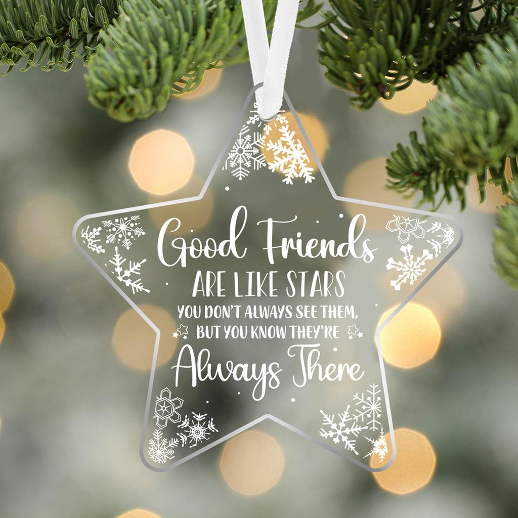 1/2pcs 2D Flat - Boho Style Acrylic Star Ornament - "Good Friends Are Like Stars" Inspirational Quote, Christmas Decorations