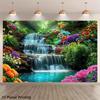 2D Tropisches Wasserfall Banner, Blumenwald Kulisse für Außen- & Gartendekoration
