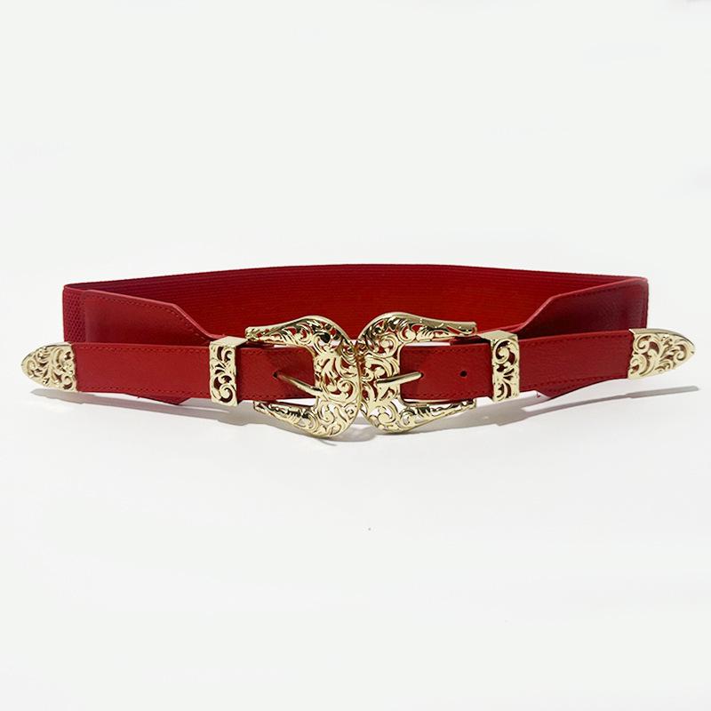 Women s Retro Hollow Double Buckle Elastic Waist Belt - Versatile Fashion Accessory in Black
