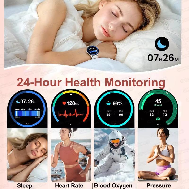 2025 Ny Smartklokke for Kvinner Gave 1,43 Tommers Full Touchskjerm Sports- og Treningsklokker Bluetooth-samtaler Digital Smartklokke Damer