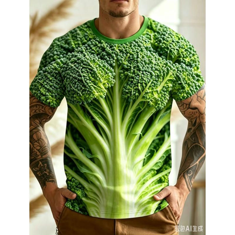 Herren Gelber Mais Koreanischer Salat T-Shirt 3D Gedruckt Kurzarm Gemüse Obst Atmungsaktiv Rundhals Freizeit T-Shirt für Mann
