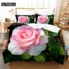 Pink Rose Queen Bedding Set Green Leaf Duvet Cover Set Bedding Digital Printing Bed Linen King Size Duvet Cover Set Bedding Sets