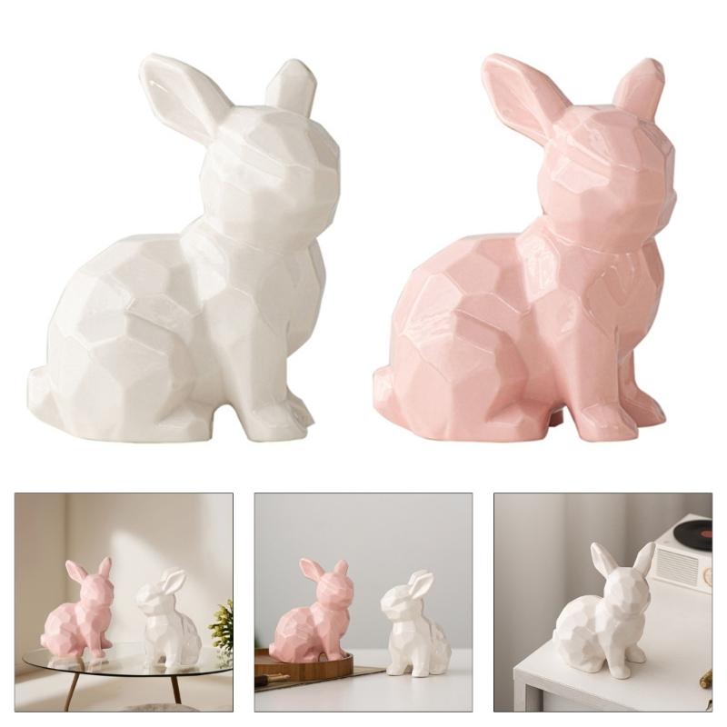Ceramic Rabbit Sculpture Animal Figure Statue for Easter Table Decoration and Garden Desktop Display