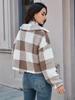 Plaid Pattern Button Front Teddy Coat All-match Long-sleeved Winter Warm Jacket Women's Clothing