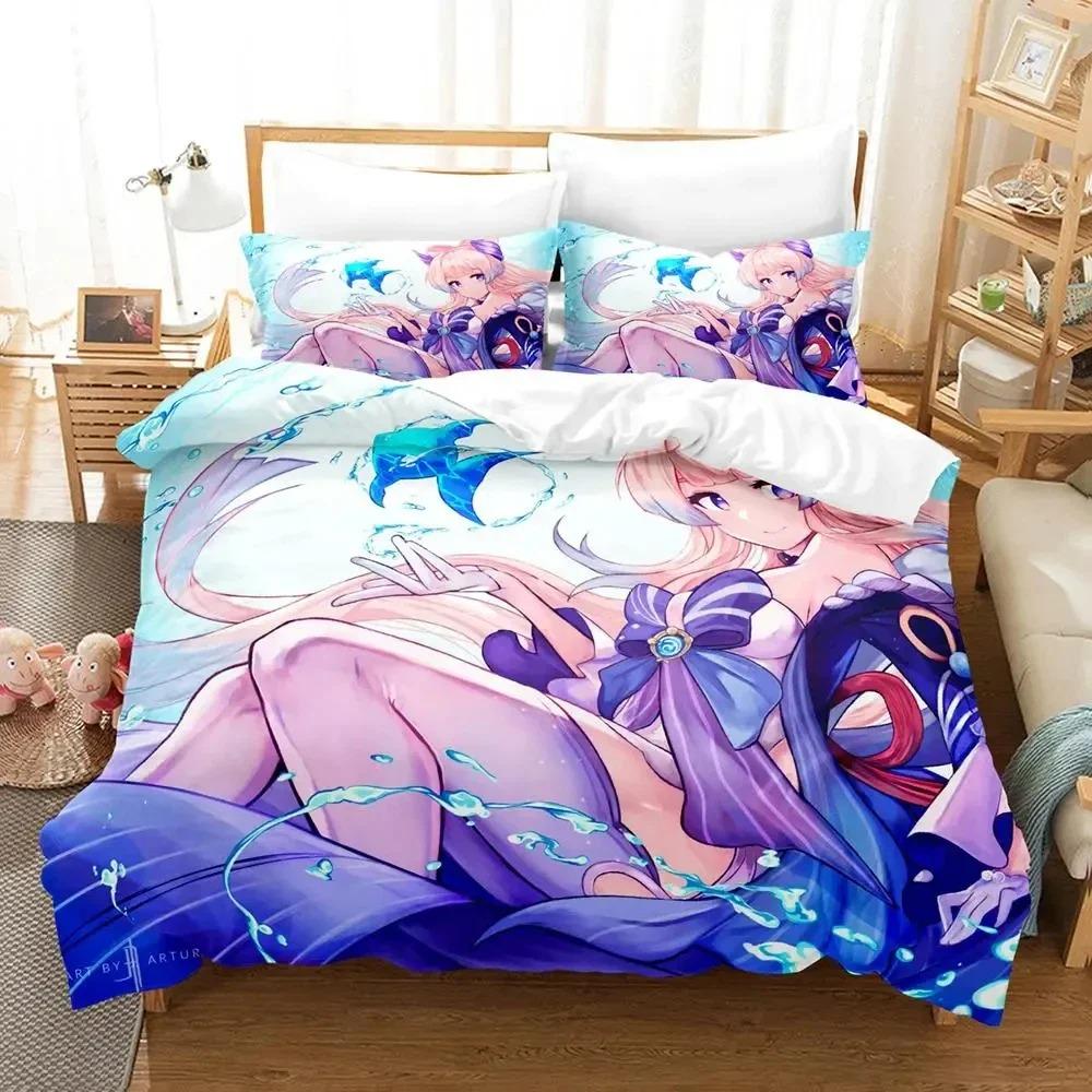 Anime Genshin Impact Sangonomiya Kokomi Bedding Set Duvet Cover Bed Set Quilt Cover Pillowcase Comforter King Queen Size