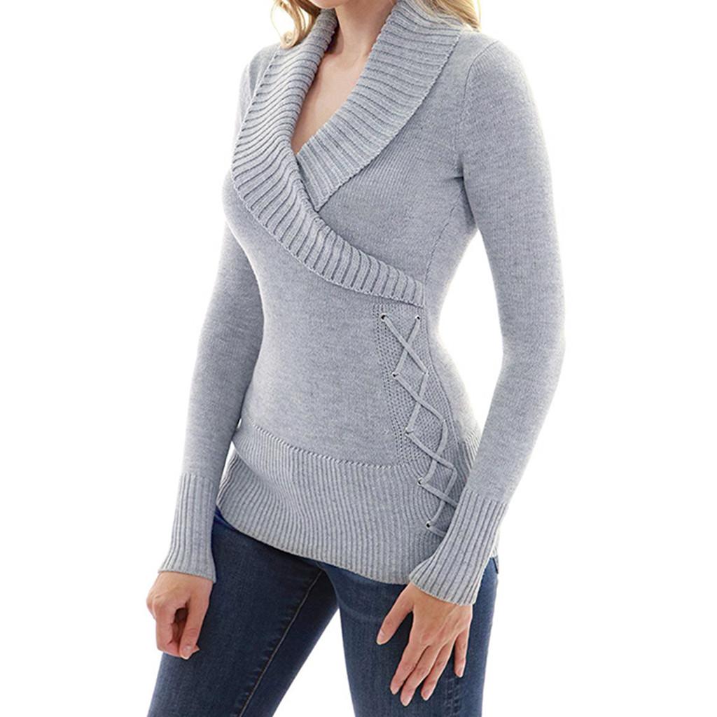 Crisscross V-Neck Long Sleeve Sweater