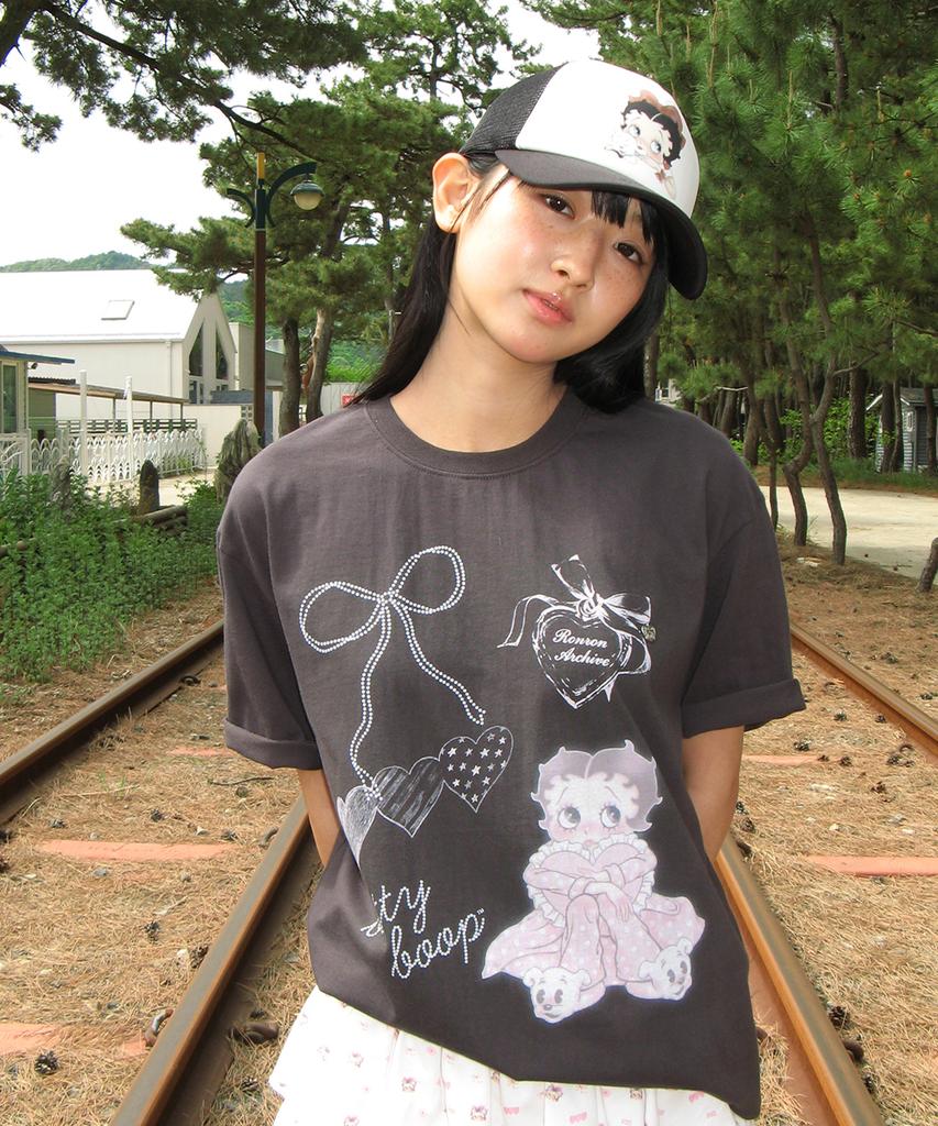 RONRON Betty Boop Ribbon Mesh Ball Cap Black