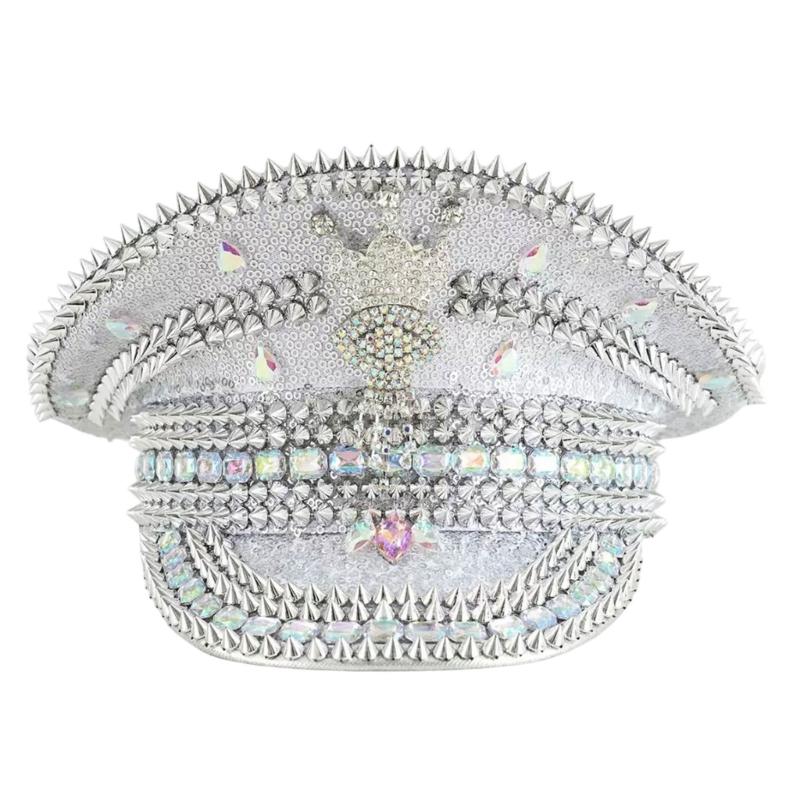 Sparkling Rhinestones Sequins Captain Hat For Women Parties Music Festival And Theme Event Gathering Dressingup Headpiece 1