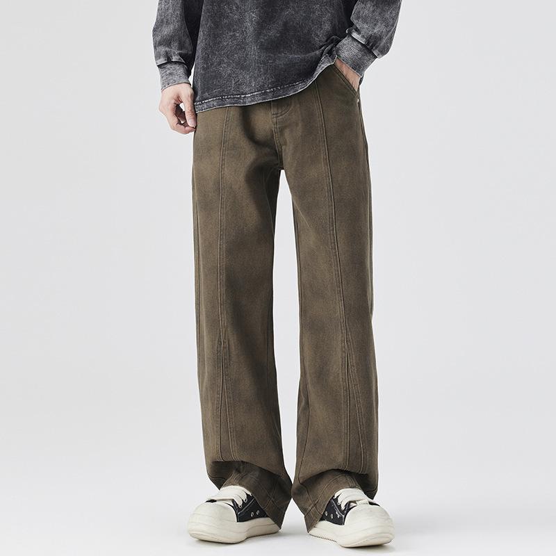 Spring American high street wide-leg dirty pants men's trendy brand loose straight casual pants men's tooling trend