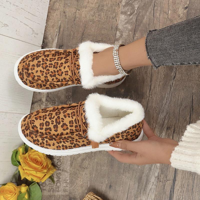 

Трендовая женская обувь на плоской подошве 2024 Зима Леопардовый принт Дизайн Универсальная плоская подошва Рукав для стопы Плюшевые Увеличенные Снежные ботинки 38 темно-коричневого