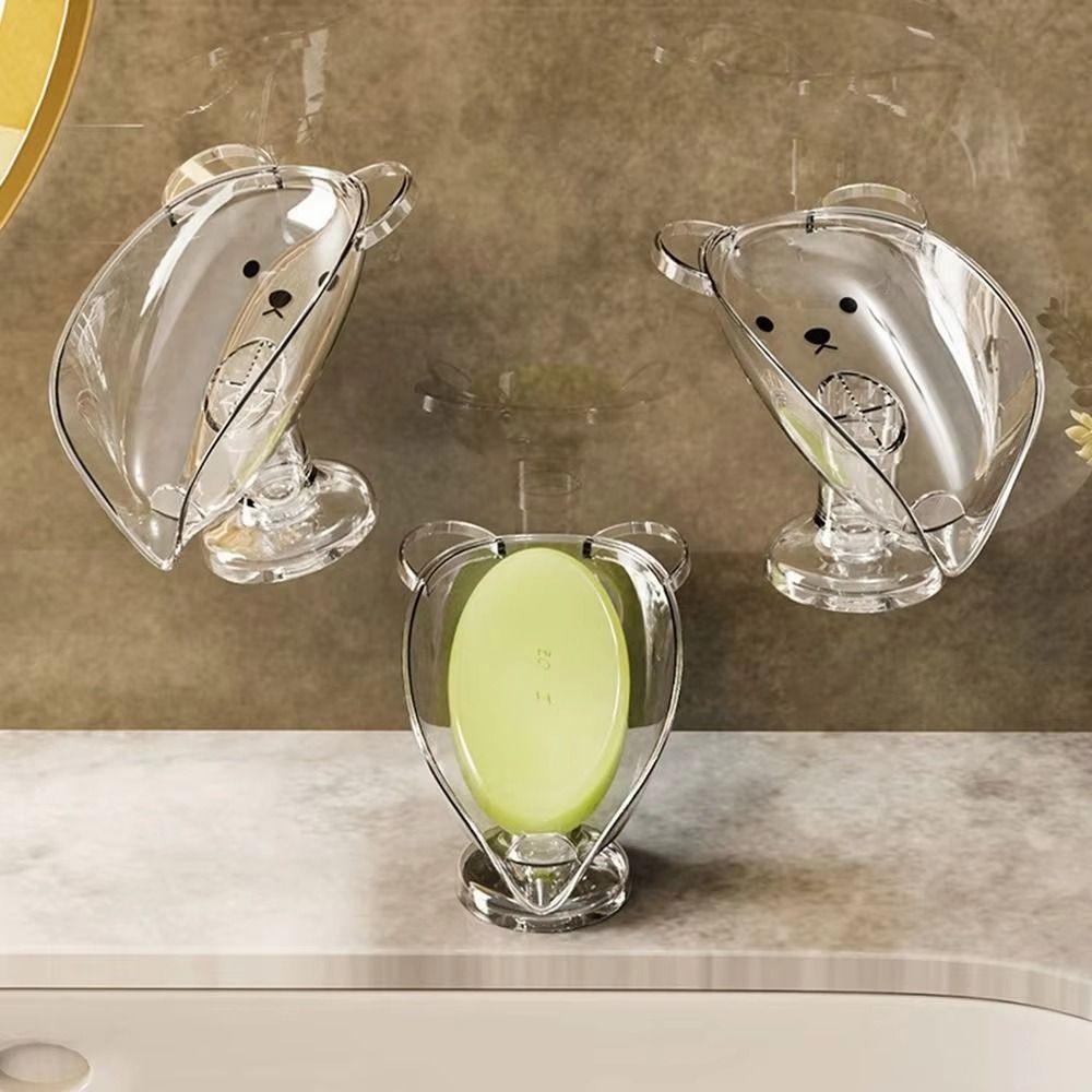 Fashion Suction Cup Soap Box Organizer PET Soap Dish Soap Storage Rack Bathroom Accessories