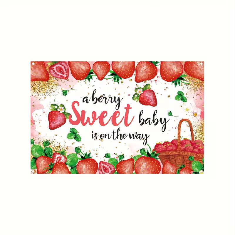 2D Pink Strawberry Newborn Baby Shower Backdrop