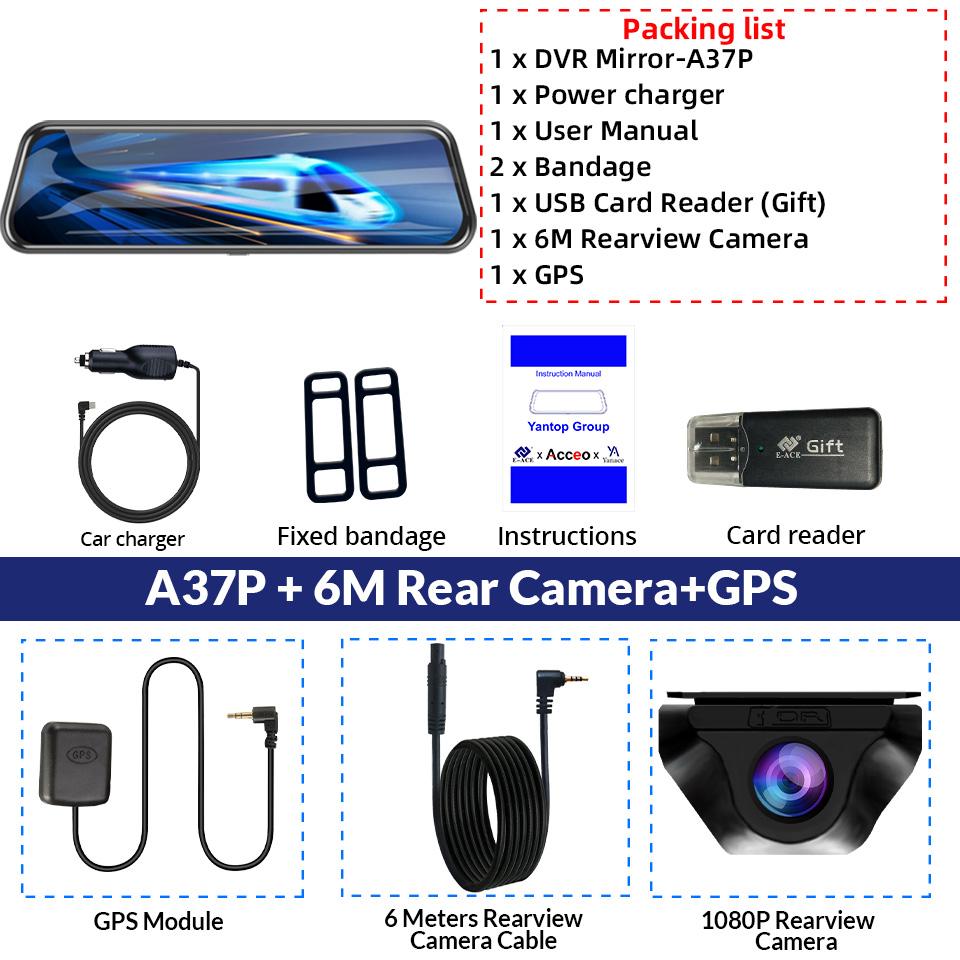 

E-ACE 4K Автомобильный видеорегистратор с зеркалом Ultra HD 3840*2160P Видеорегистратор Ночное видение Задняя камера Поддержка GPS WIFI для авто With 128G TF Card