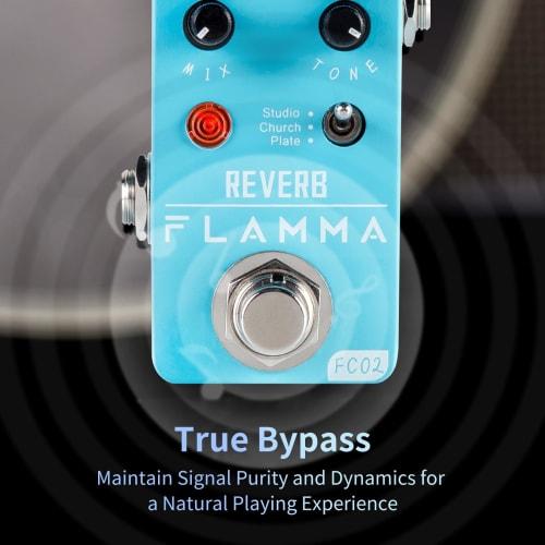 FLAMMA FC02 Mini Reverb Pedal, Digital Guitar Pedal with 3 Reverb Effects, Church Plate, Studio, and True Bypass