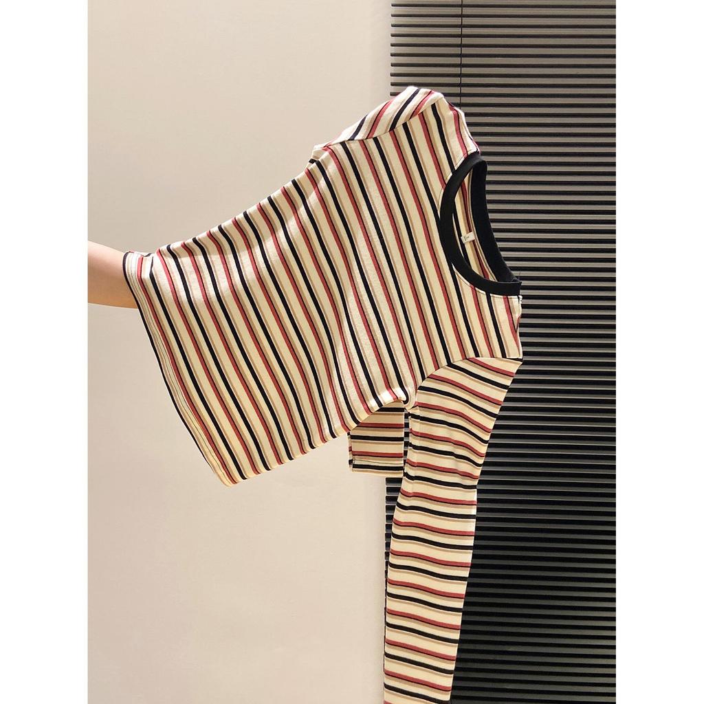 Women's Slim Fit Color Block Stripe Long Sleeve T-shirt - American Design for Spring and Autumn.