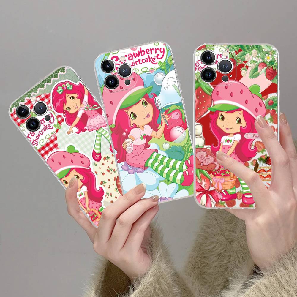S-Strawberry-shortcake Girl Phone Case For IPhone 11 12 13 14 15 16 17 Pro Max Plus Transparent Back Cover