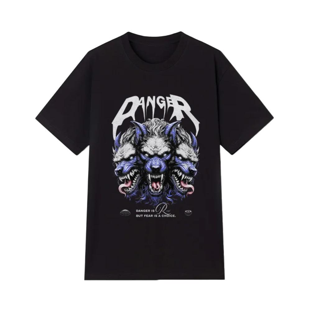 Black Men's Cotton Heavyweight T-shirt Fashionable Print Comfortable Breathable Casual Crew Neck Short Sleeve Top