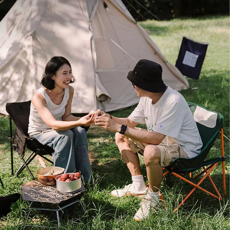 Portable Moon Chair Folding Camping Seat with Backrest Steel Frame Oxford Fabric Padded Wide Seat for Beach Fishing Picnic Outdoor