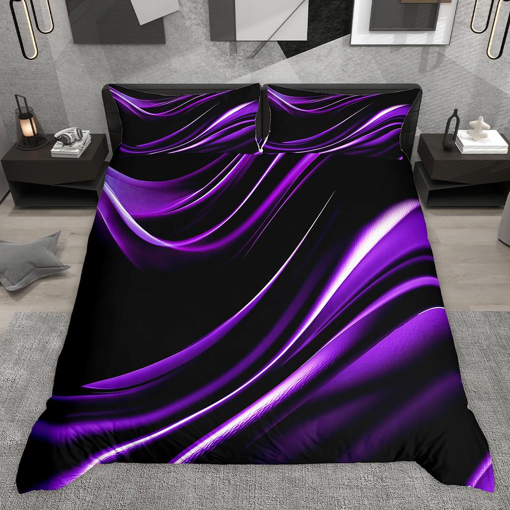 Homewish Neon Wave Lines Duvet Cover Set Black Geometric Bed Set Modern Abstract Art Quilt Cover Set