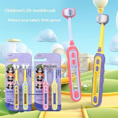 2 Piezas Cepillo de Dientes Infantil de Tres Lados con Cerdas Suaves Blanqueador Dental para Niños de 3 a 12 Años Cuidado Bucal Dental