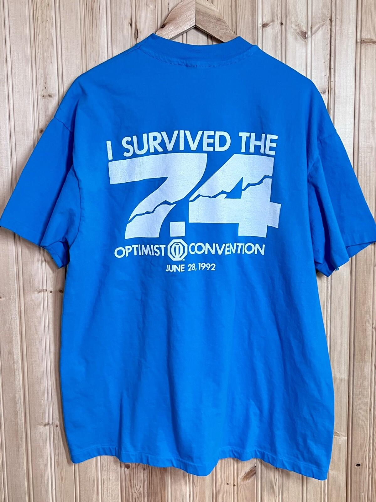 VTG Single Stitch Optimist Convention Shirt 1992 Double Sided Teal 90s 74 Sz XL S
