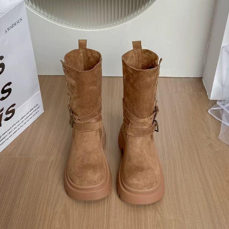 Brown two-wear locomotive Martin boots women's 2025 autumn and winter new thick-soled heightening Maillard boots small short boots