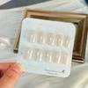 144Pcs Nude Apricot Short Square False Nails Tip Solid Color Handmade Glossy Almond Fake Manicure Removable Wearable Nail Armor