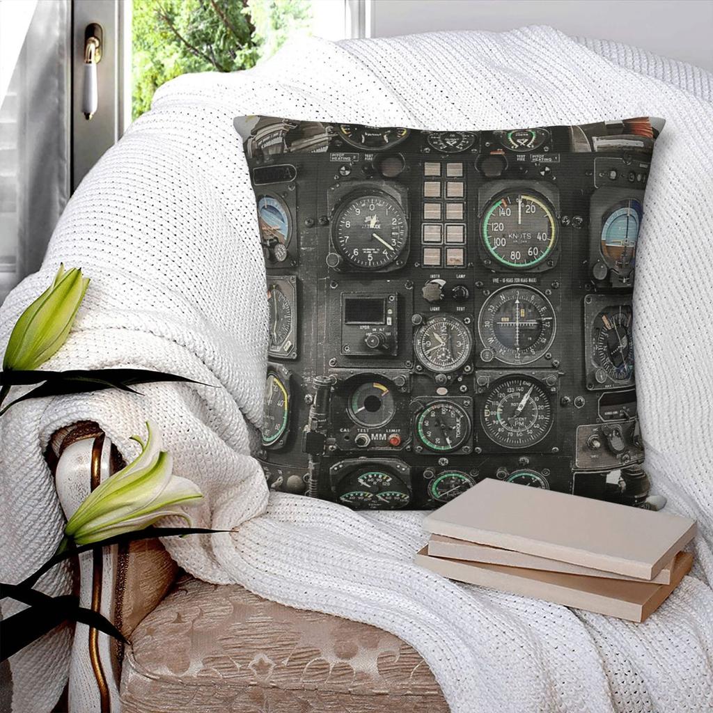 Aviation Helicopter Cockpit Instrument Square Pillowcase Pillow Cover Cushion Decor Comfort Throw Pillow for Home Bedroom