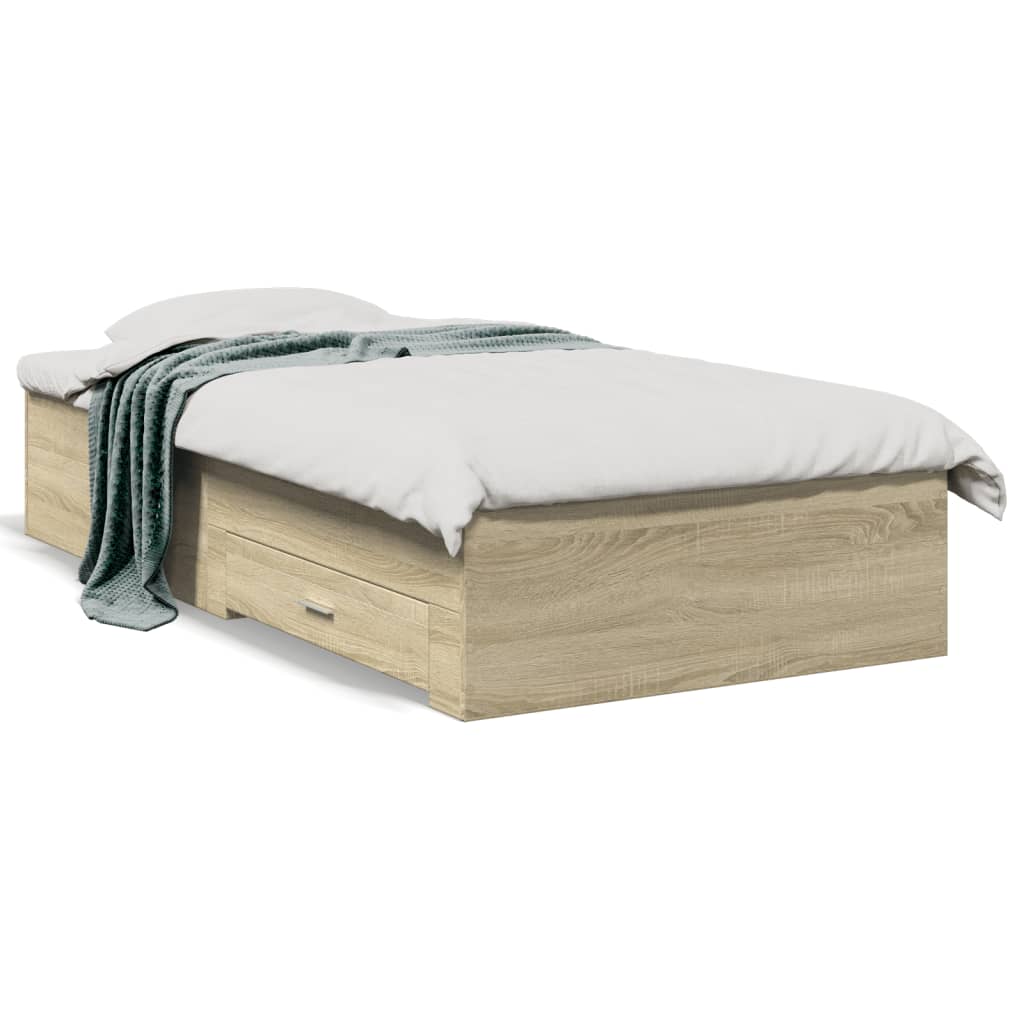 Bed Frame with Drawers Sonoma Oak 75 x 190 cm Engineered Wood