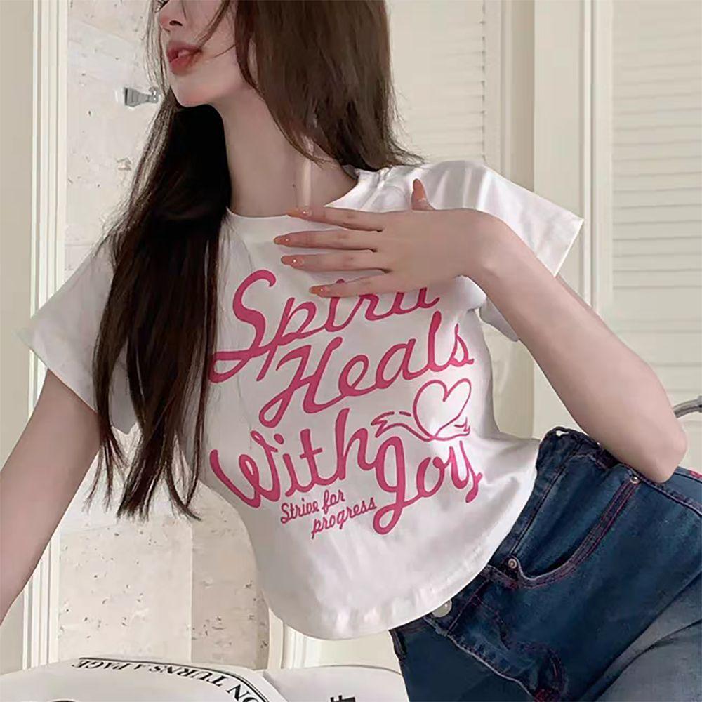 

Round Neck Printted Tank Top Slim Y2K Letter Crop Tops Casual Party