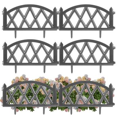 6x Plastic Garden Fence Gray Border Palisade Edging Lawn 3m