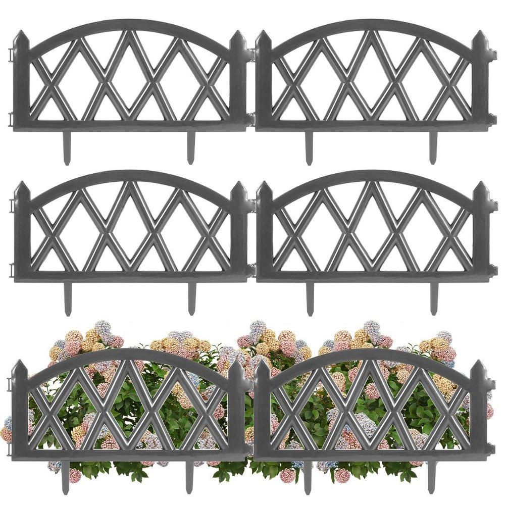 6x Plastic Garden Fence Gray Border Palisade Edging Lawn 3m