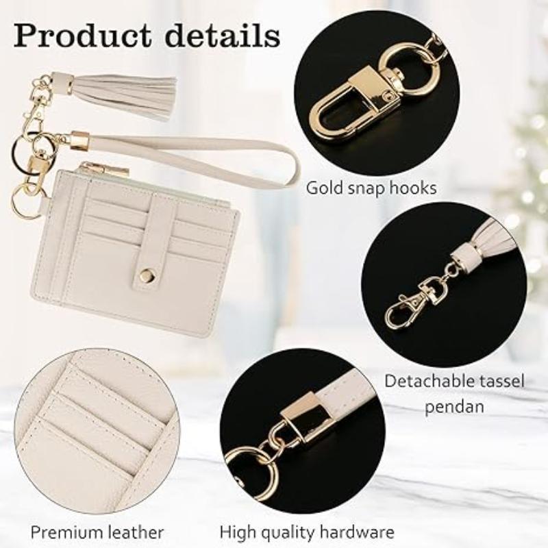 Genuine Leather Slim Card Holder for Women – Top-Grain Cowhide Wallet with Multiple Card Slots, ID Window & Detachable Wristlet less