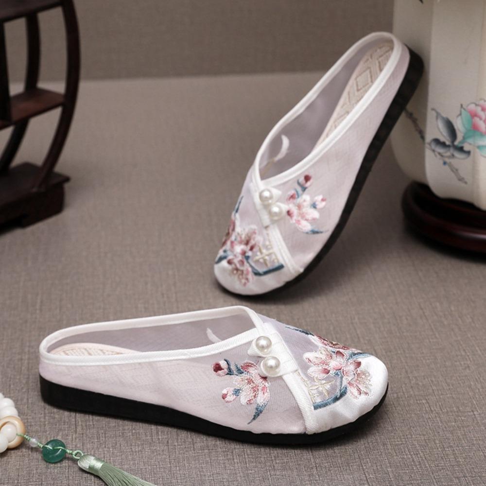 

Pearl Hanfu Slippers Flower Embroidered Shoes Cheongsam Shoes Ethnic Style Baotou Slippers Girls EU35-Style A