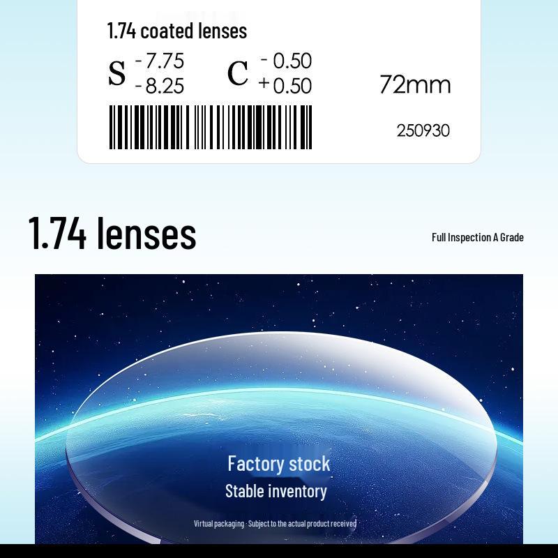 1.74 Ultra-Thin Anti-Blue Light High Power Myopia Spectacle Lenses