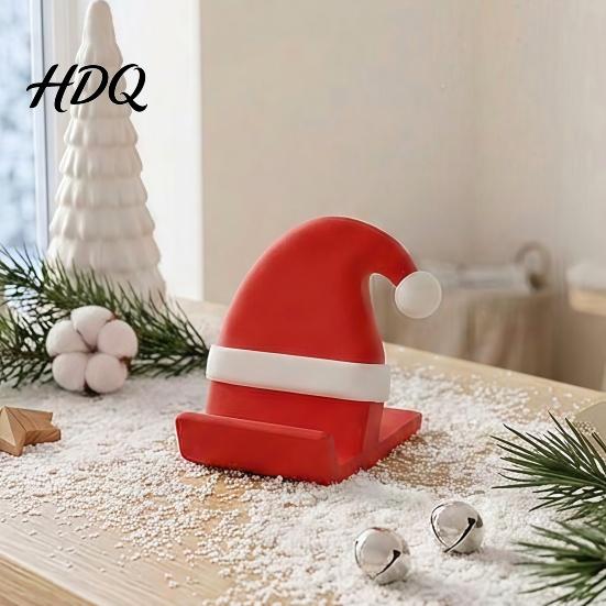 Compact Desktop Organizer 3D Printed Santa Hat Phone Stand Christmas Desk Holder for Holiday Theme Office Supplies Phone Creative Sturdy Cell Dock,