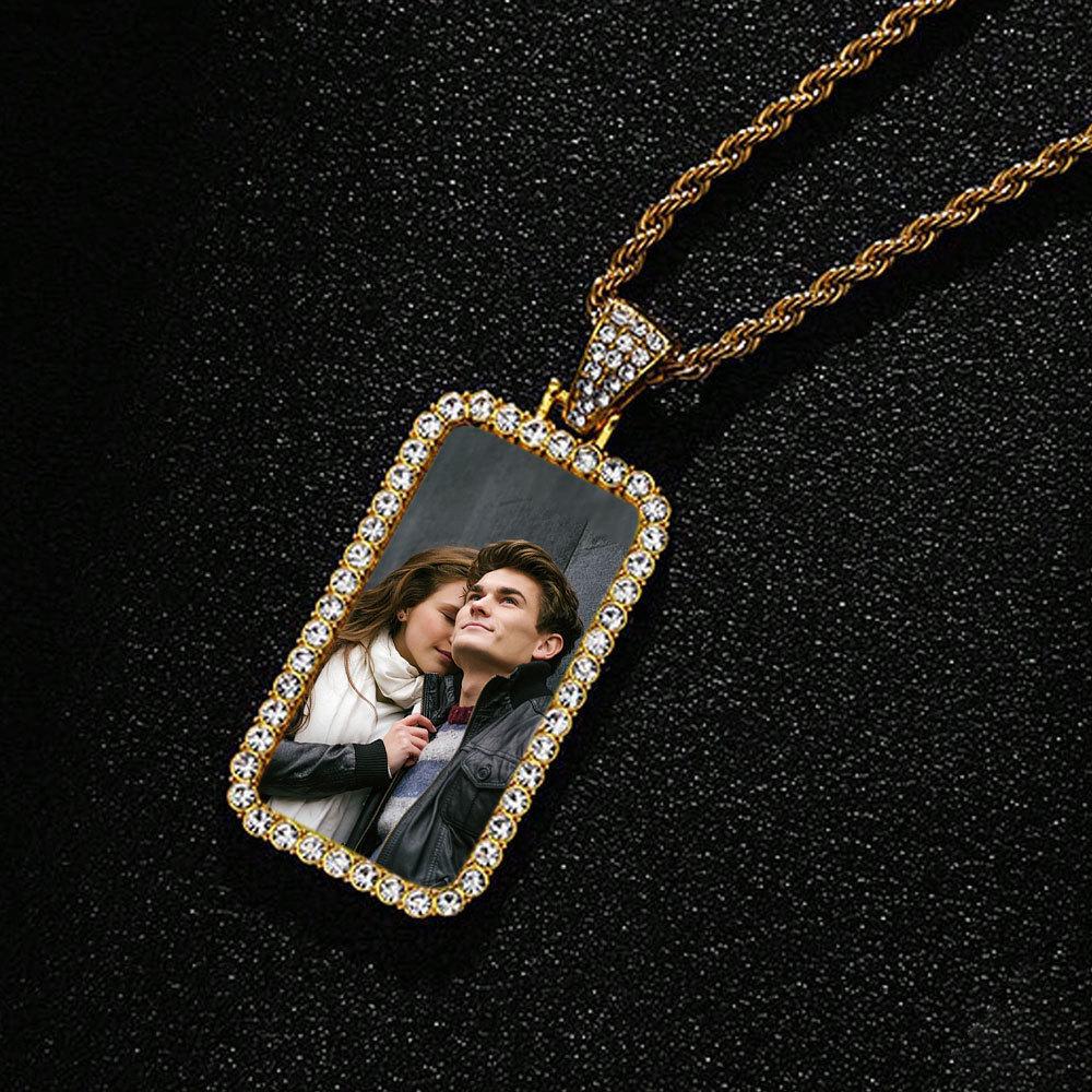 European Hip Hop Personalized Round Photo Men's Necklace