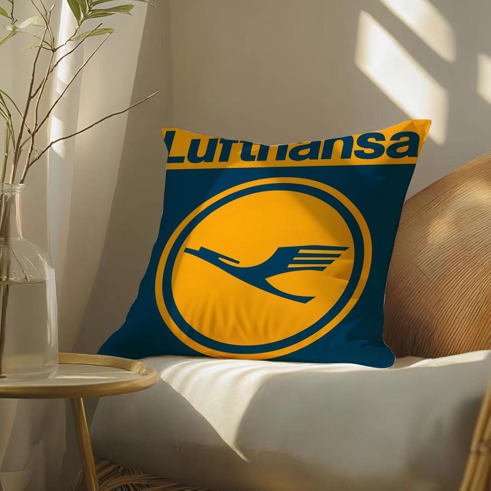 L-Lufthansas German Airlines Cushion Cover Soft Short Plush Pillow Cover Smooth Cozy Texture Aesthetic Cushion Case Home Decor