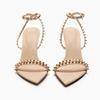 Fashion Rivet Embellished Thin Heeled Sandals Women Summer Sexy Pointed Toe Ankle Strap High Heels Elegant Party Luxury Designer Shoes