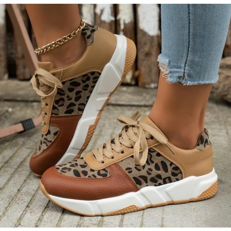New Women Casual Platform Sneakers Leopard Thick Bottom Vulcanized Shoes Woman Casual Flats Walking Shoes Plus Size 43